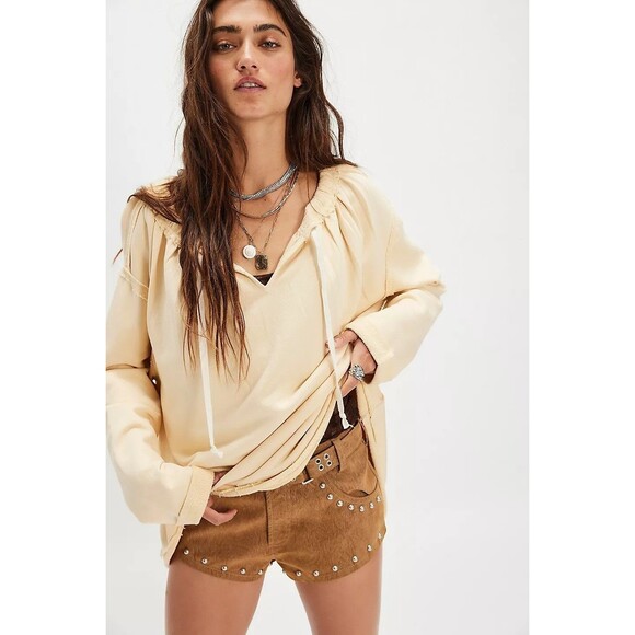 Free People Picnic Sweatshirt Blouse Top Oversized Pullover Cotton XS NEW 282445 - Picture 1 of 8